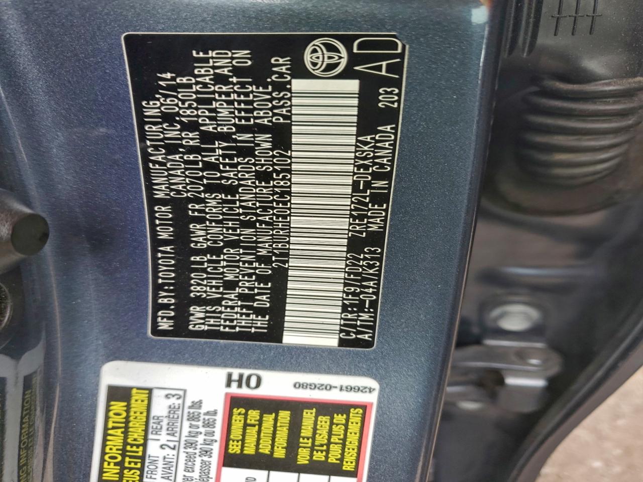 2014 TOYOTA COROLLA L photo 12