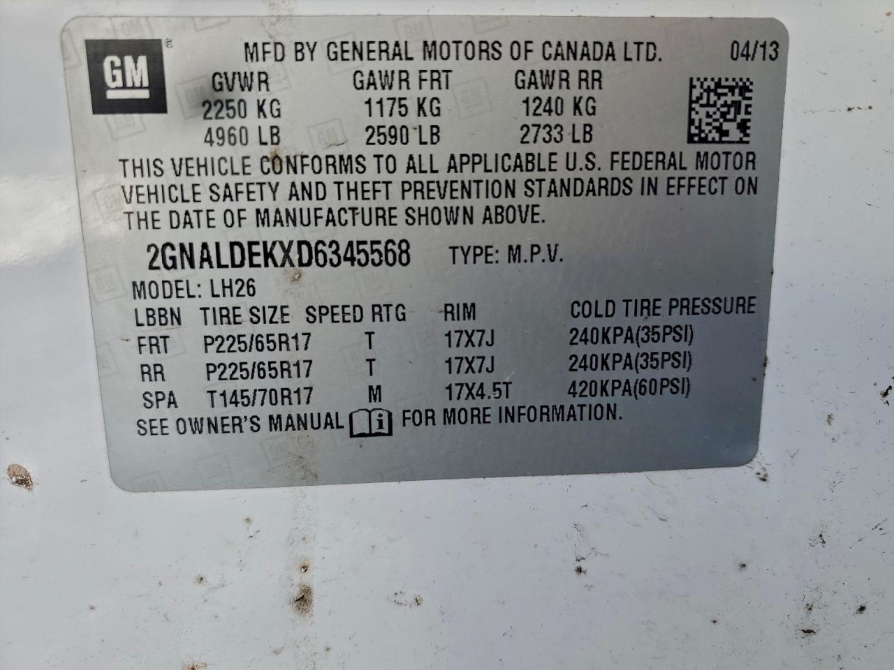 2013 CHEVROLET EQUINOX LT photo 12