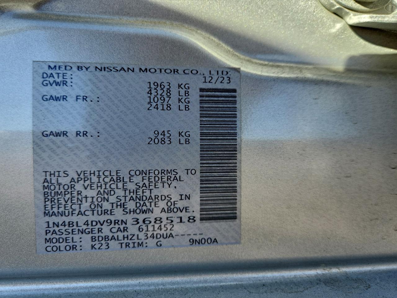 2024 NISSAN ALTIMA SV photo 12