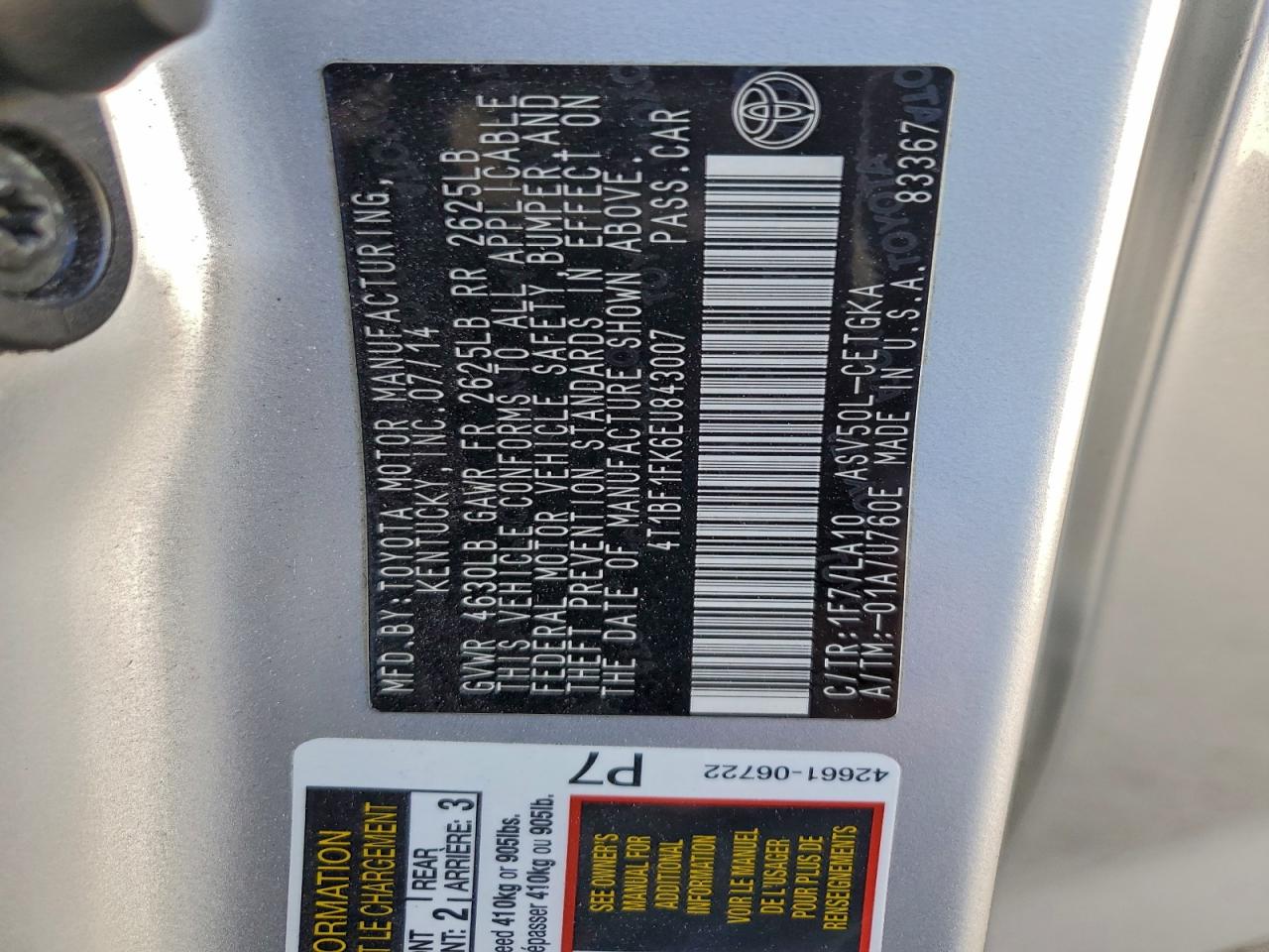 2014 TOYOTA CAMRY L photo 12