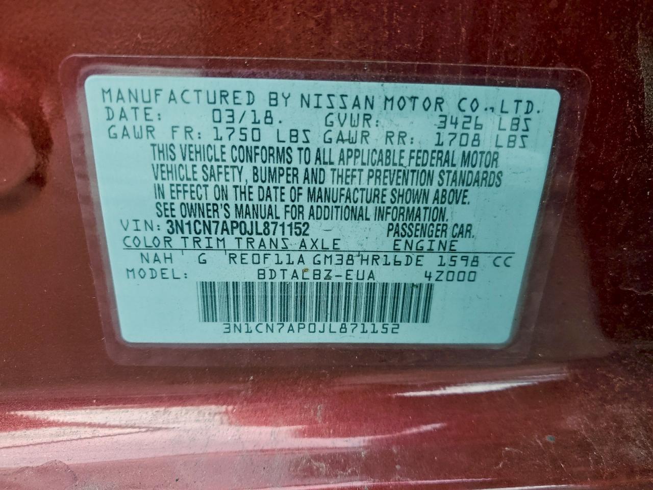 2018 NISSAN VERSA S photo 12