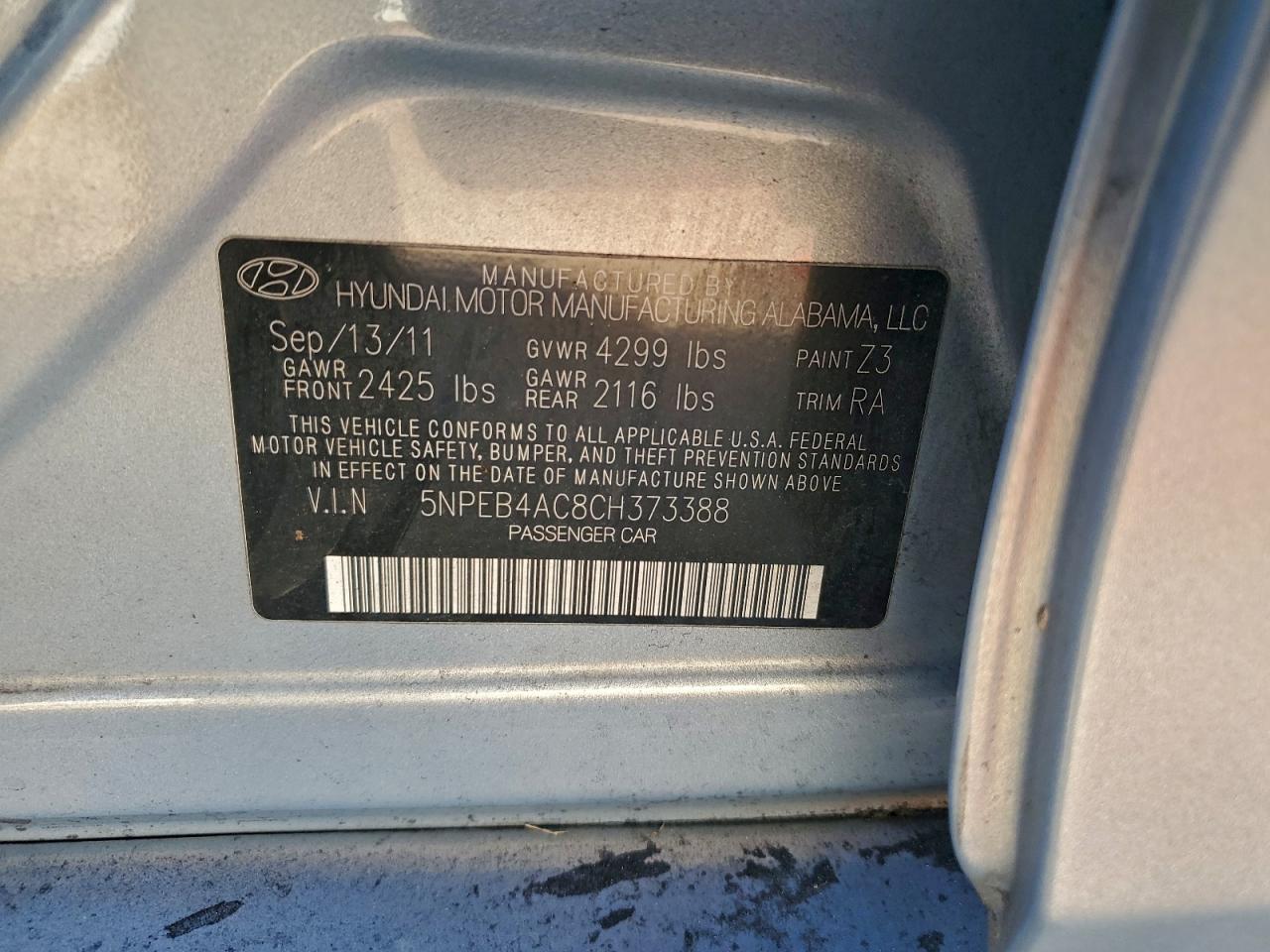 2012 HYUNDAI SONATA GLS photo 12