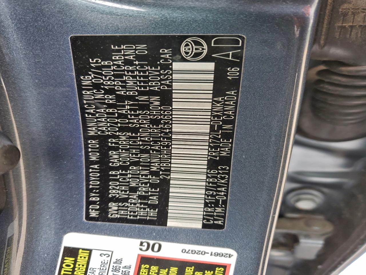 2015 TOYOTA COROLLA L photo 13