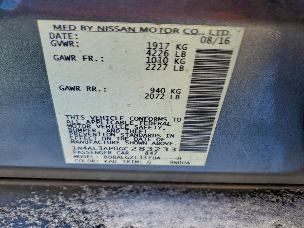 2016 NISSAN ALTIMA 2.5 photo 12