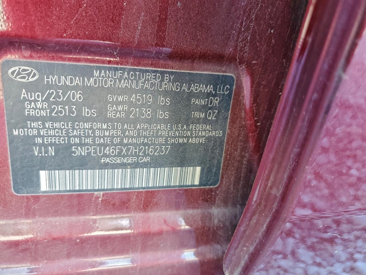 2007 HYUNDAI SONATA SE photo 13