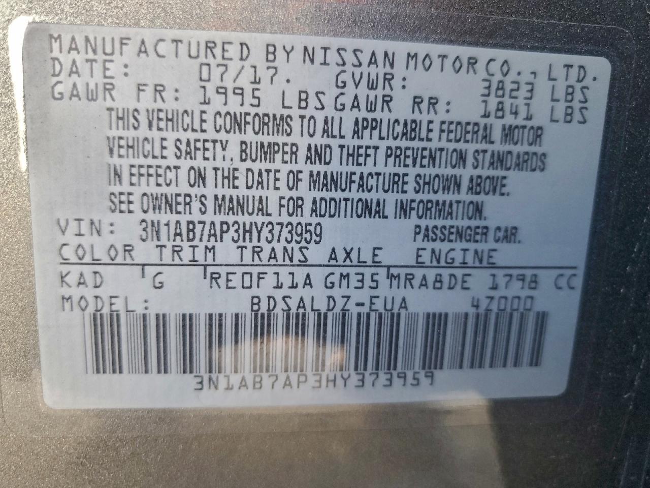 2017 NISSAN SENTRA S photo 13