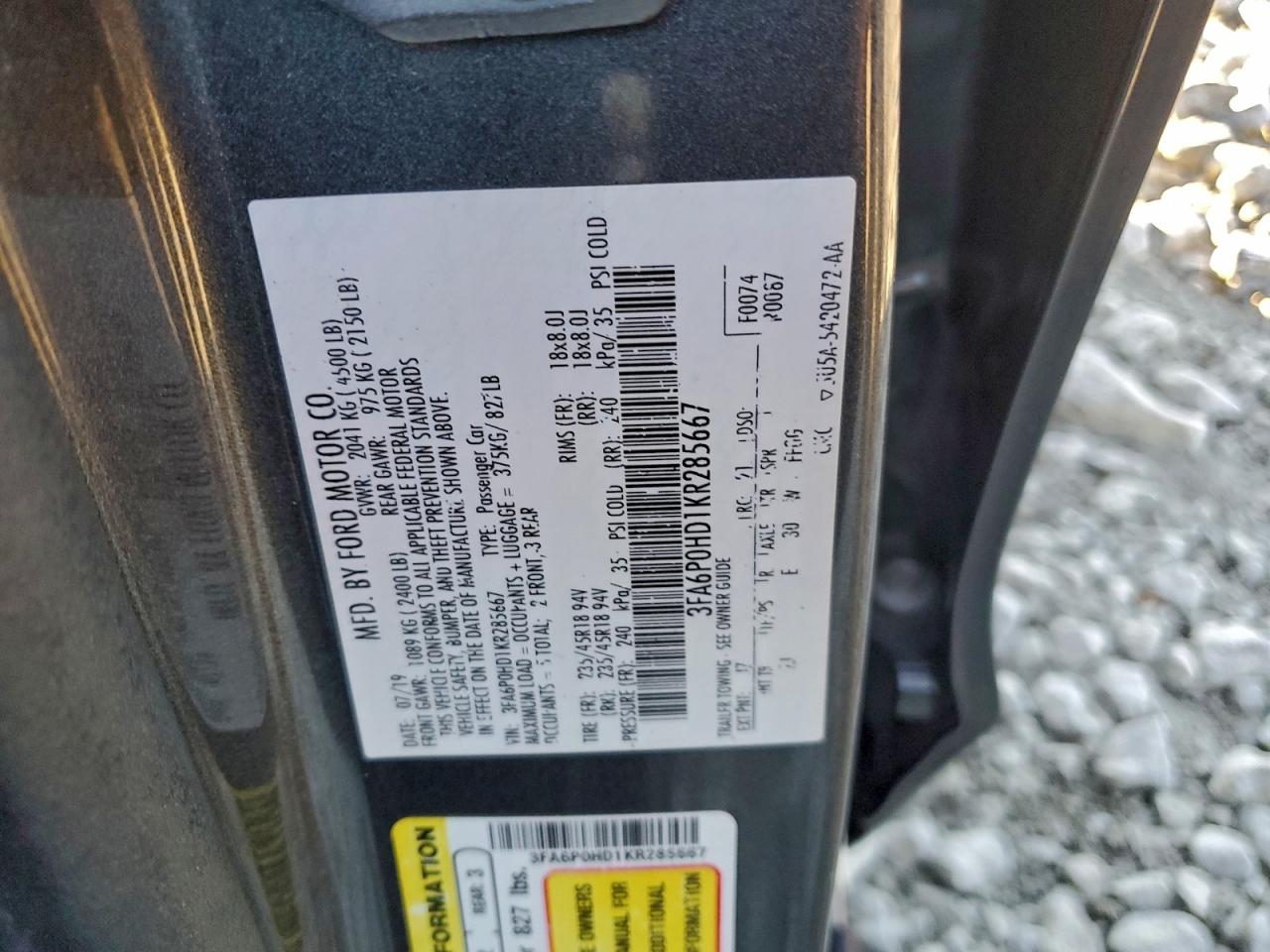 2019 FORD FUSION SE photo 12