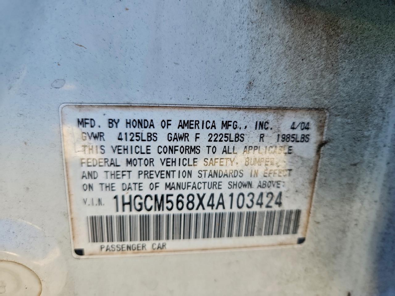 2004 HONDA ACCORD EX photo 12
