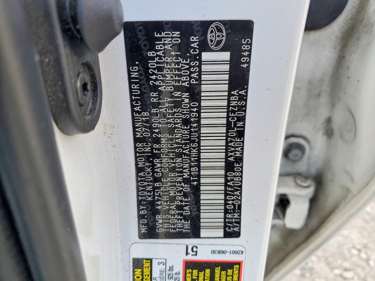 2018 TOYOTA CAMRY L photo 23
