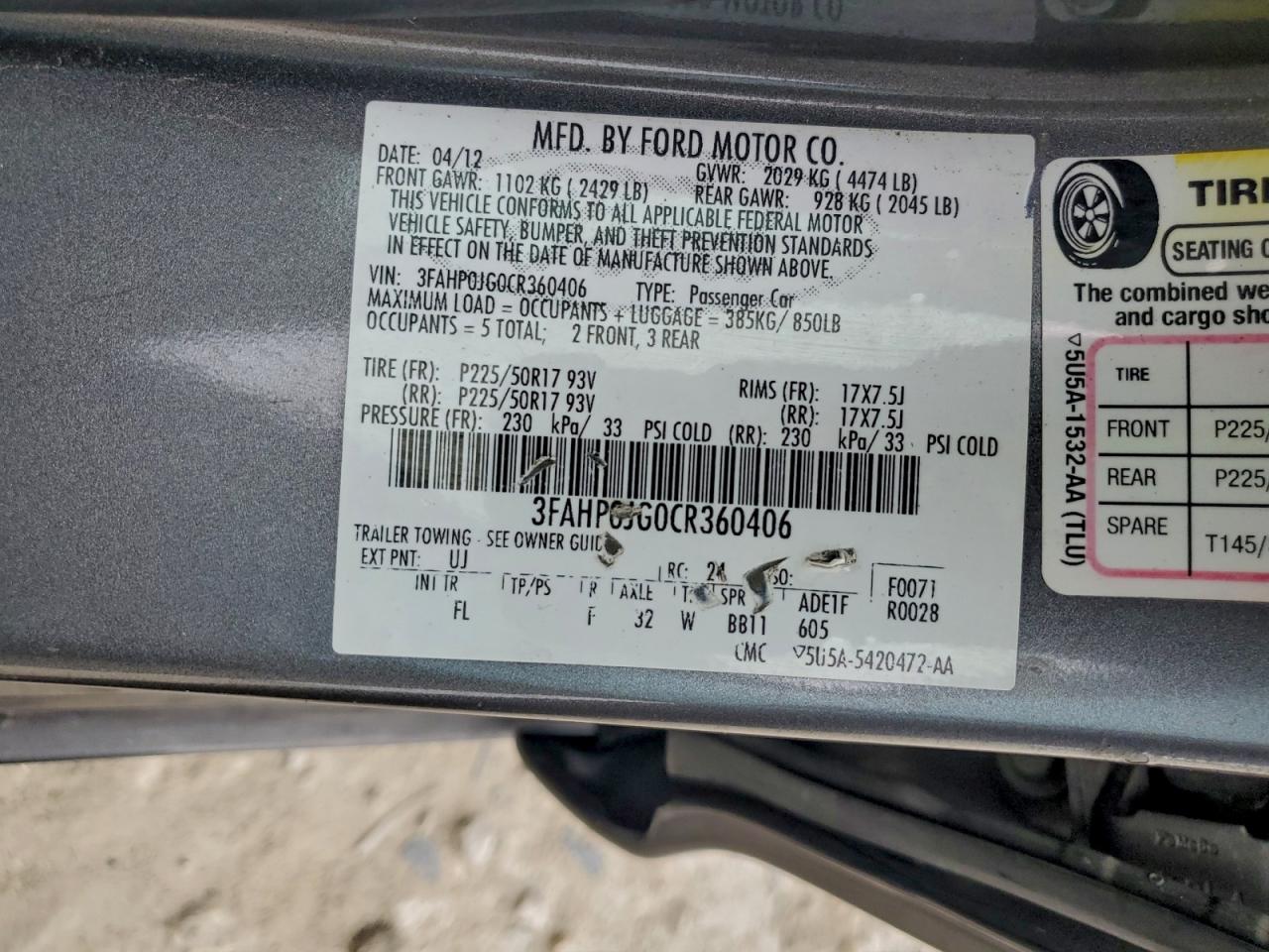 2012 FORD FUSION SEL photo 12