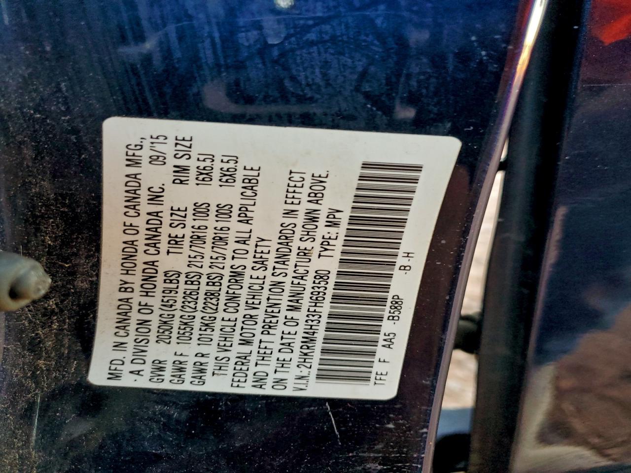2015 HONDA CR-V LX photo 13