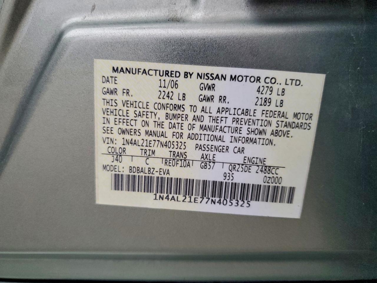 2007 NISSAN ALTIMA 2.5 photo 12