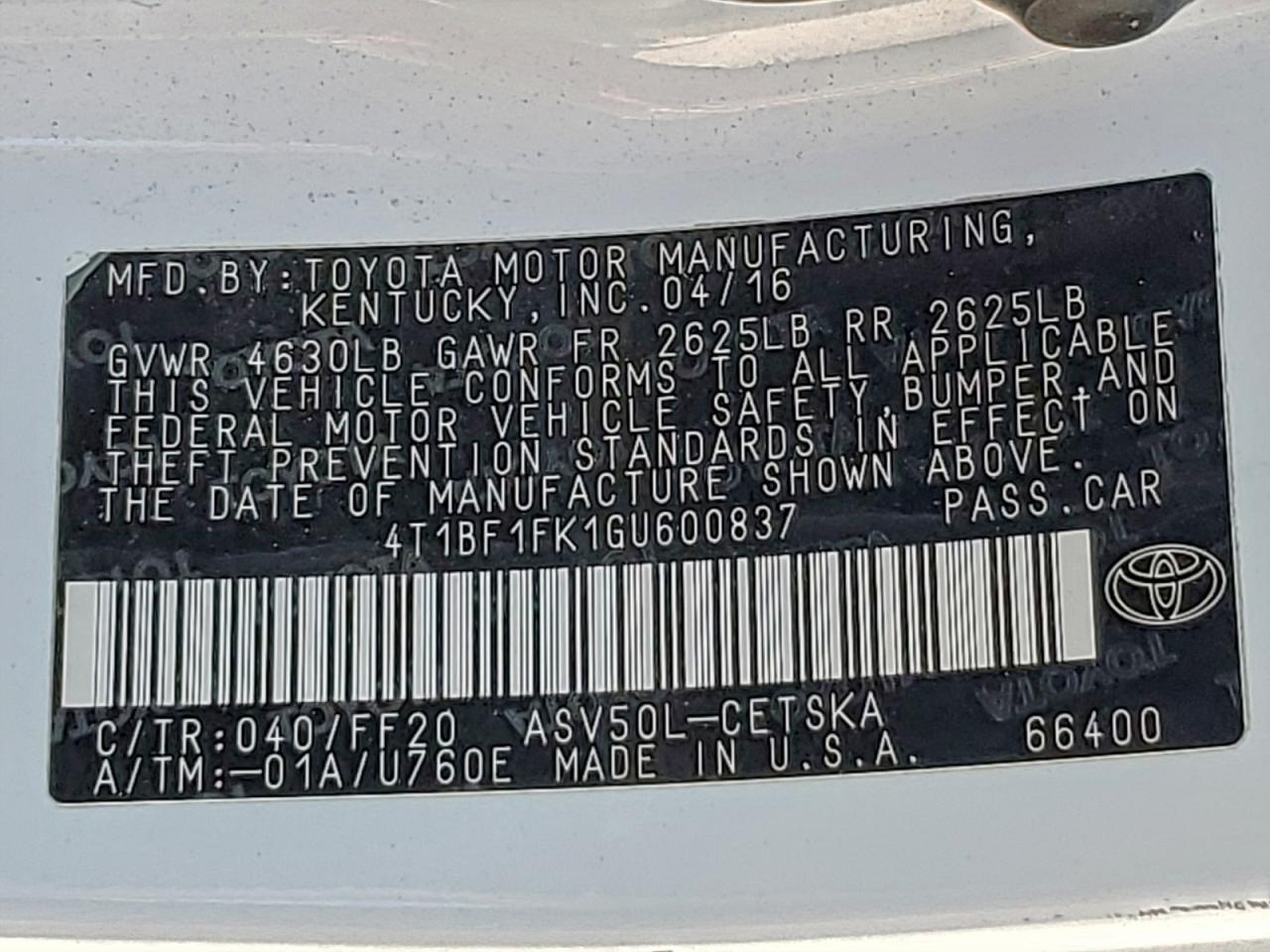 2016 TOYOTA CAMRY LE photo 13