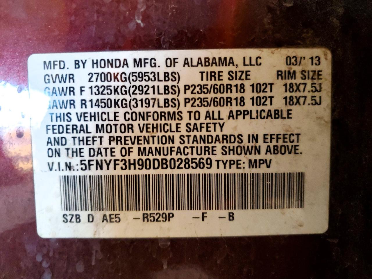 2013 HONDA PILOT TOURING photo 13