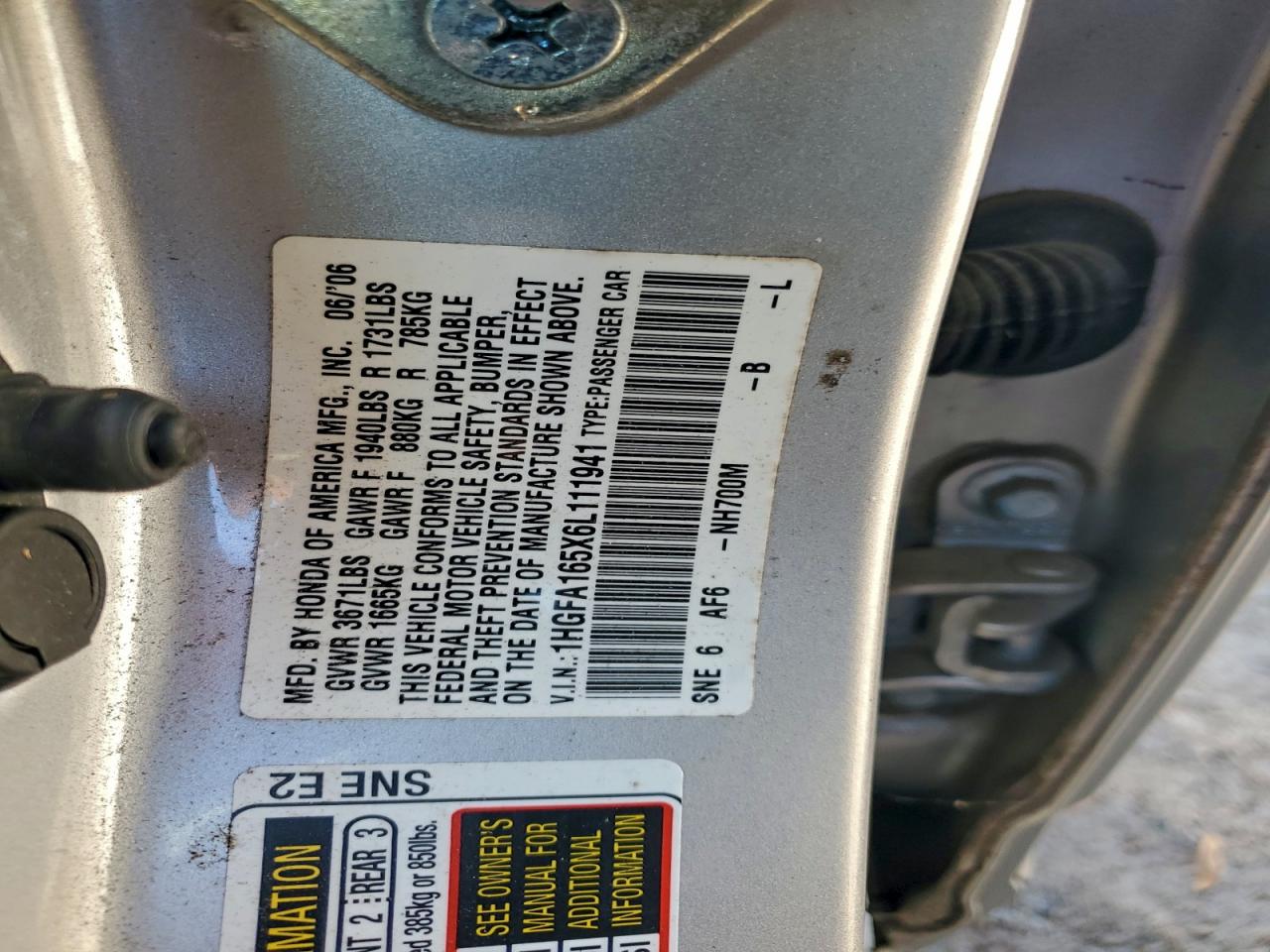 2006 HONDA CIVIC LX photo 12