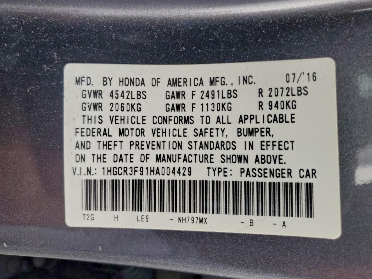 2017 HONDA ACCORD TOURING photo 12