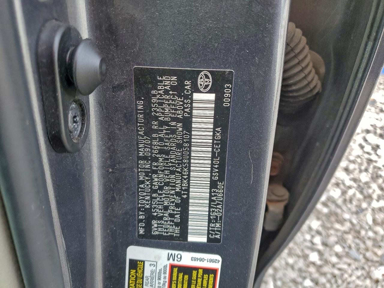 2008 TOYOTA CAMRY LE photo 12