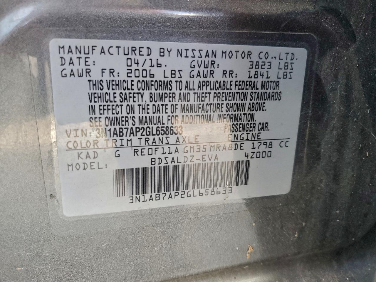 2016 NISSAN SENTRA S photo 12