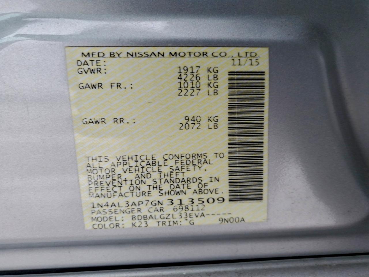 2016 NISSAN ALTIMA 2.5 photo 12