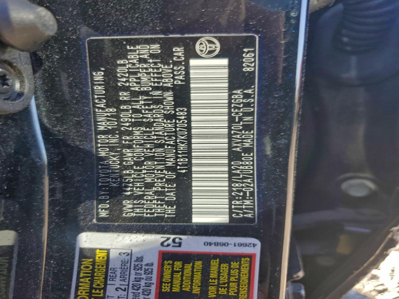 2019 TOYOTA CAMRY L photo 34