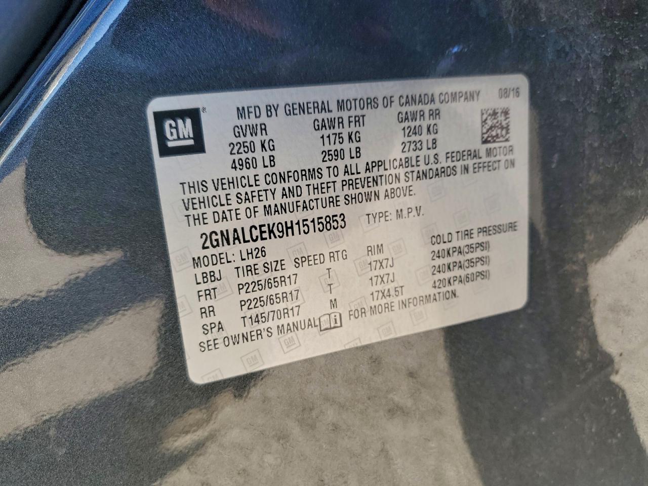 2017 CHEVROLET EQUINOX LT photo 13