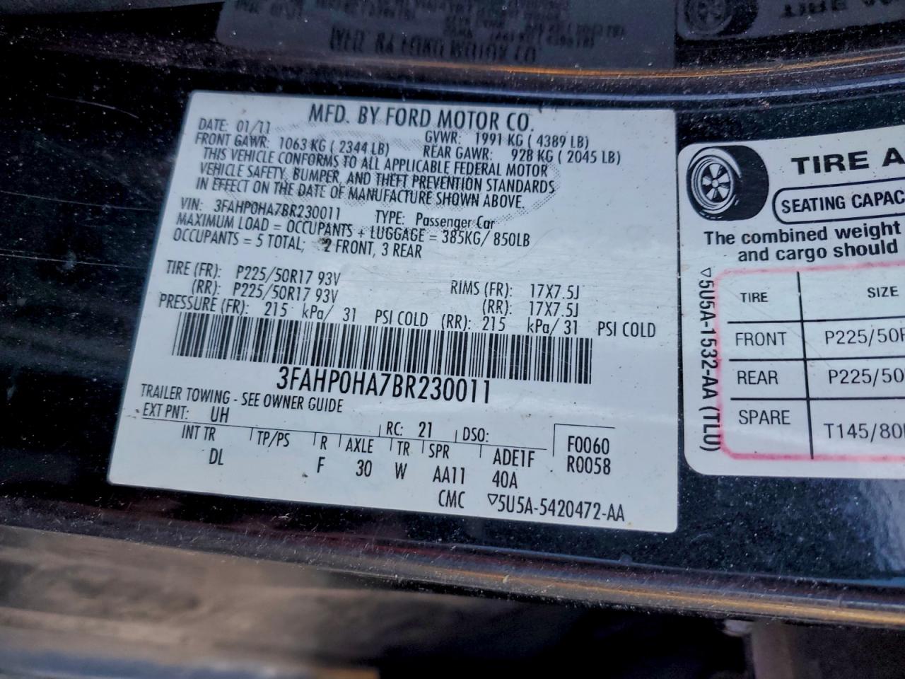 2011 FORD FUSION SE photo 12