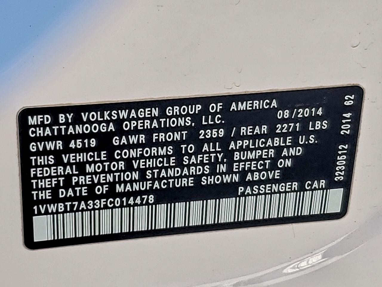 2015 VOLKSWAGEN PASSAT SE photo 12