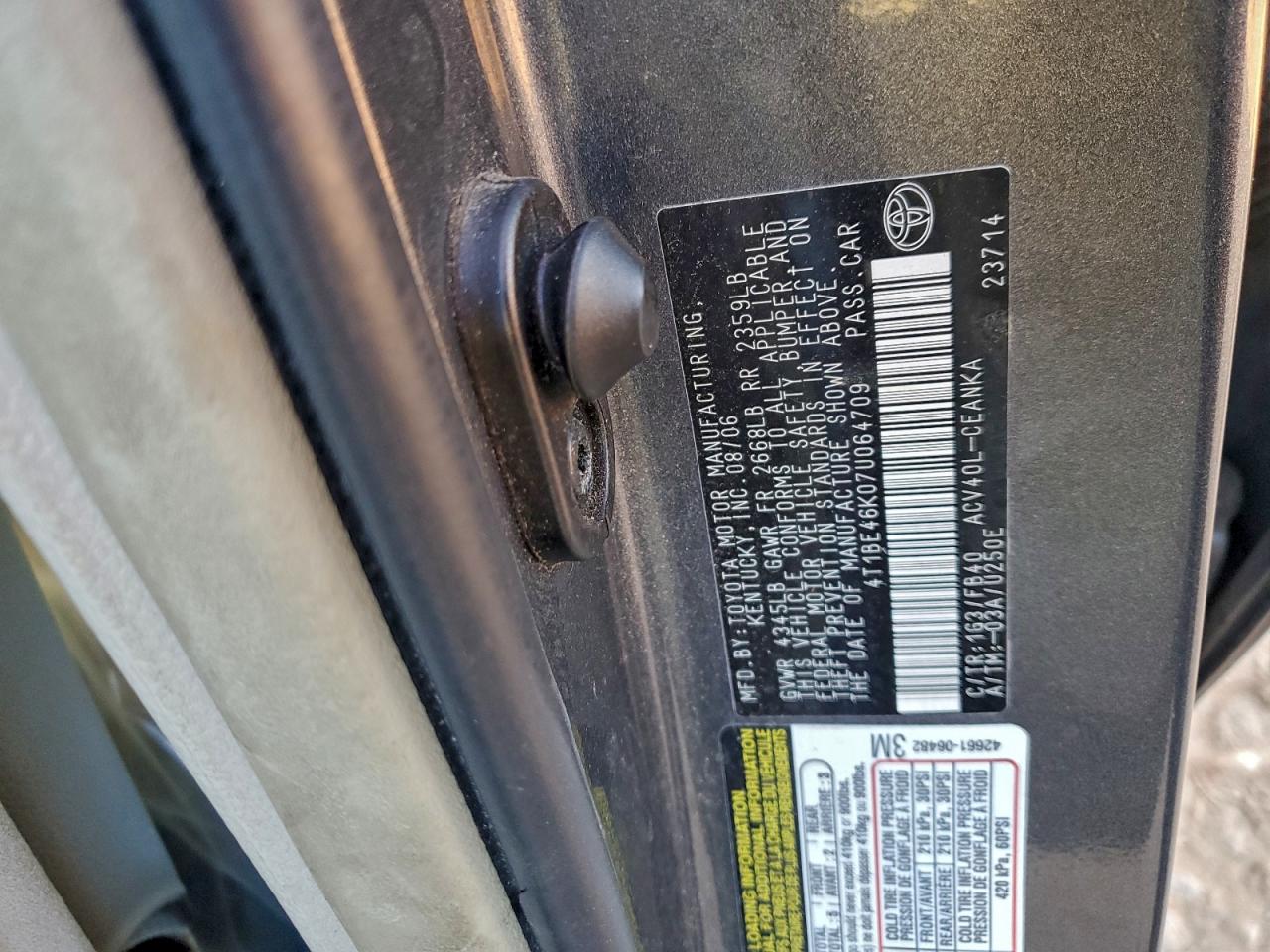 2007 TOYOTA CAMRY LE photo 12