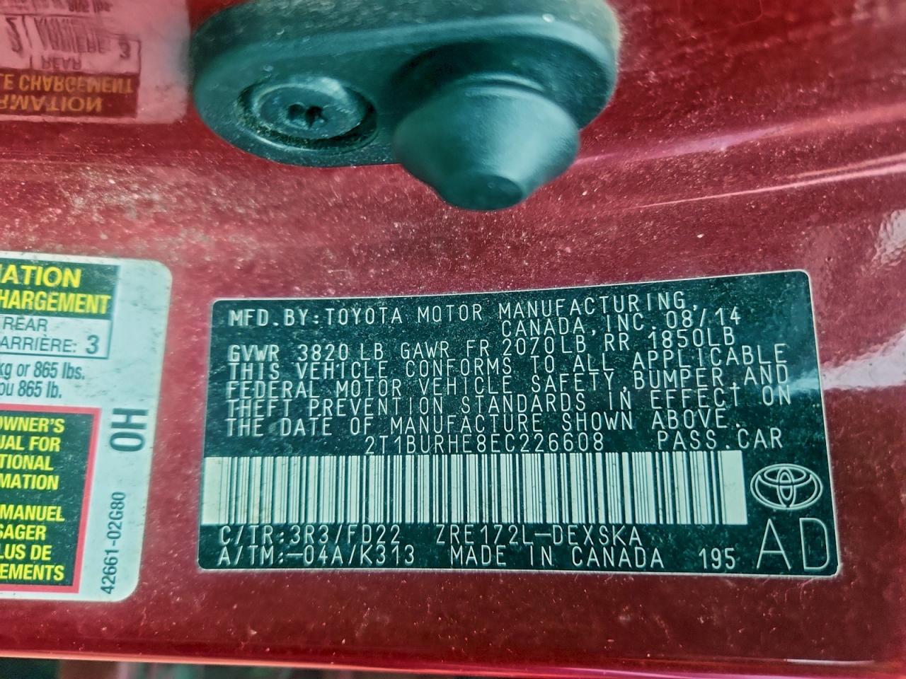 2014 TOYOTA COROLLA L photo 12