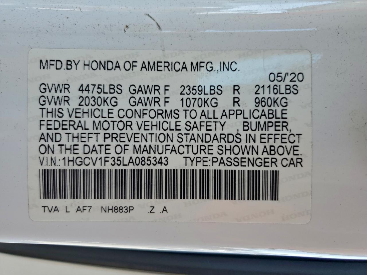 2020 HONDA ACCORD SPORT photo 13