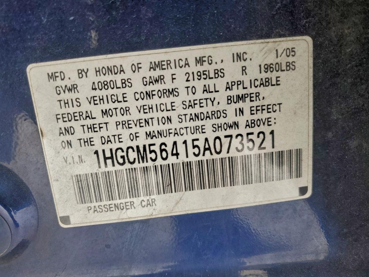 2005 HONDA ACCORD LX photo 12