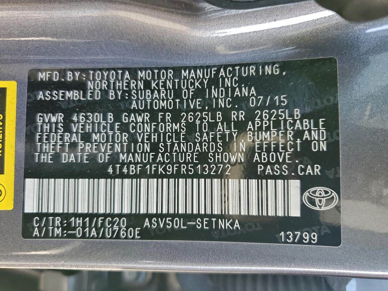 2015 TOYOTA CAMRY LE photo 12