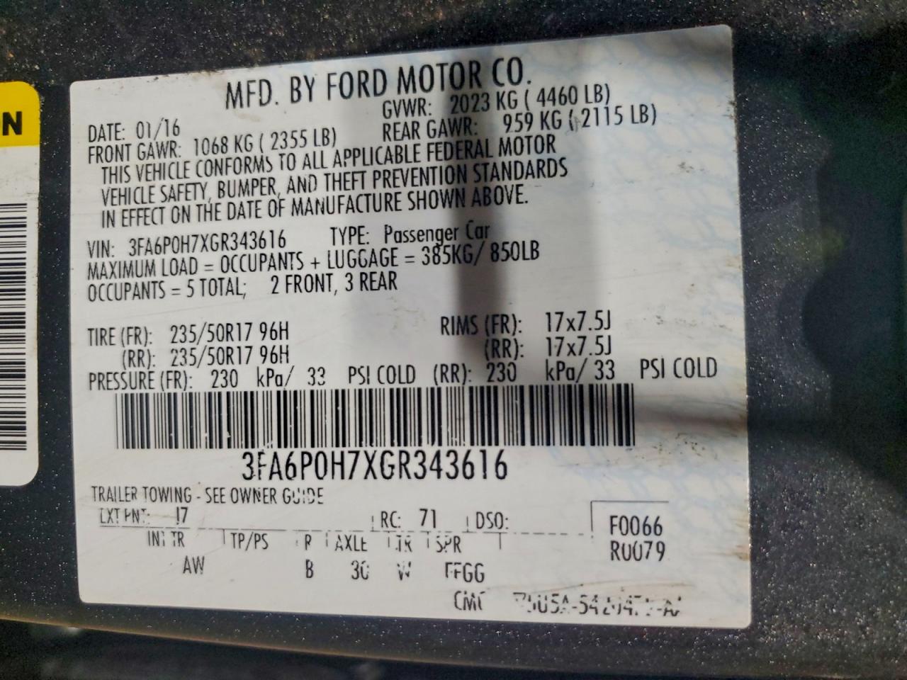 2016 FORD FUSION SE photo 12