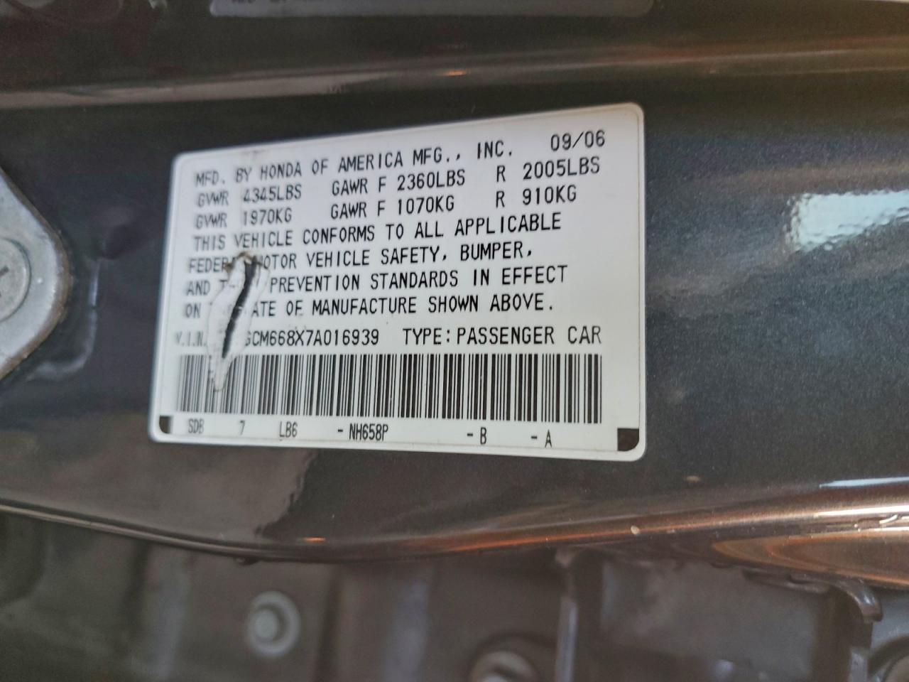 2007 HONDA ACCORD EX photo 12