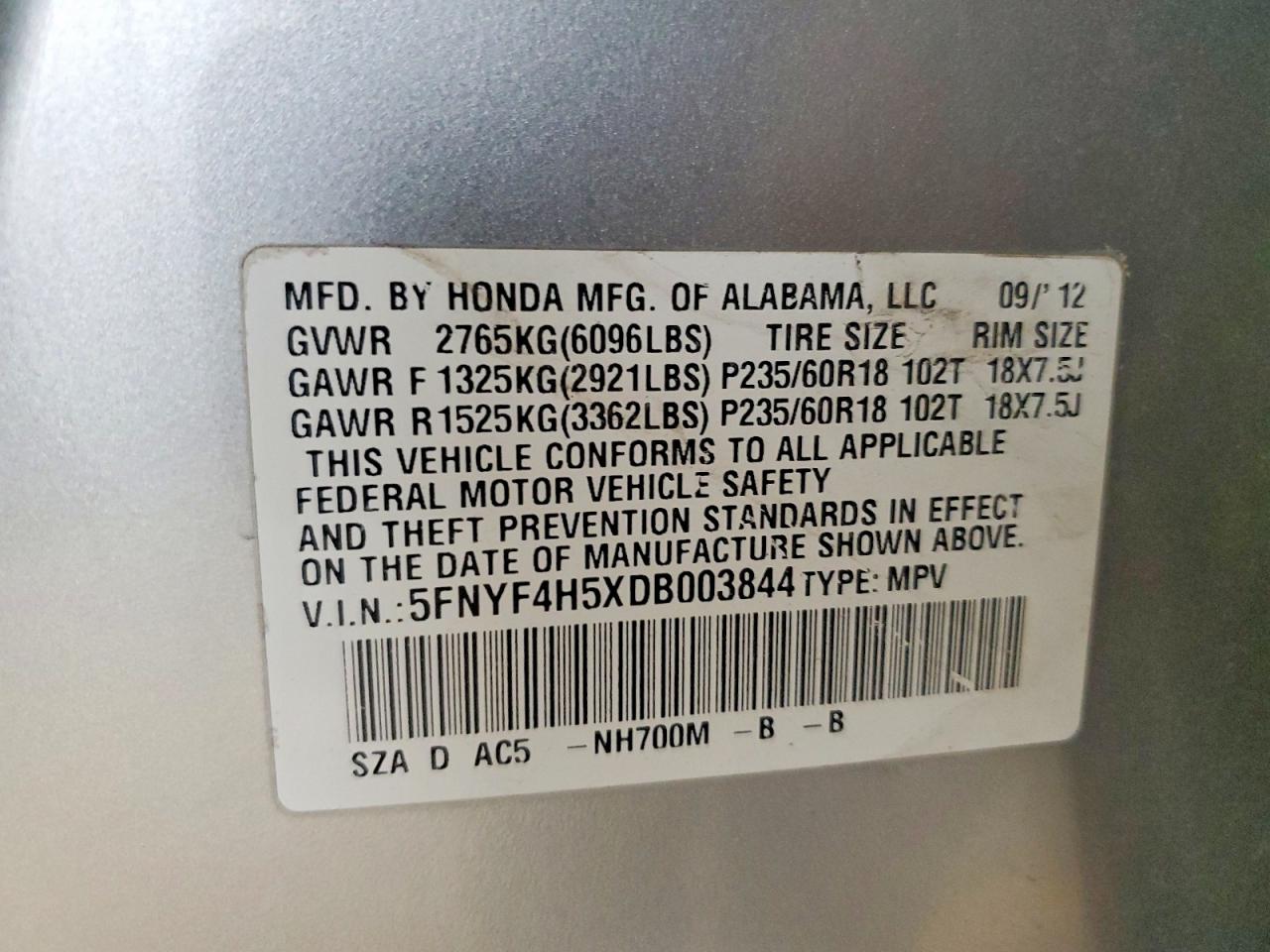 2013 HONDA PILOT EXL photo 13