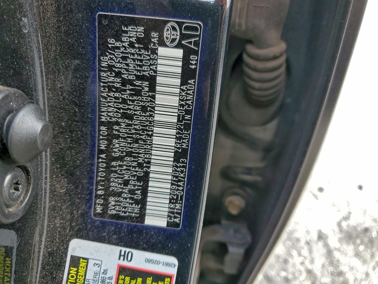 2016 TOYOTA COROLLA L photo 12