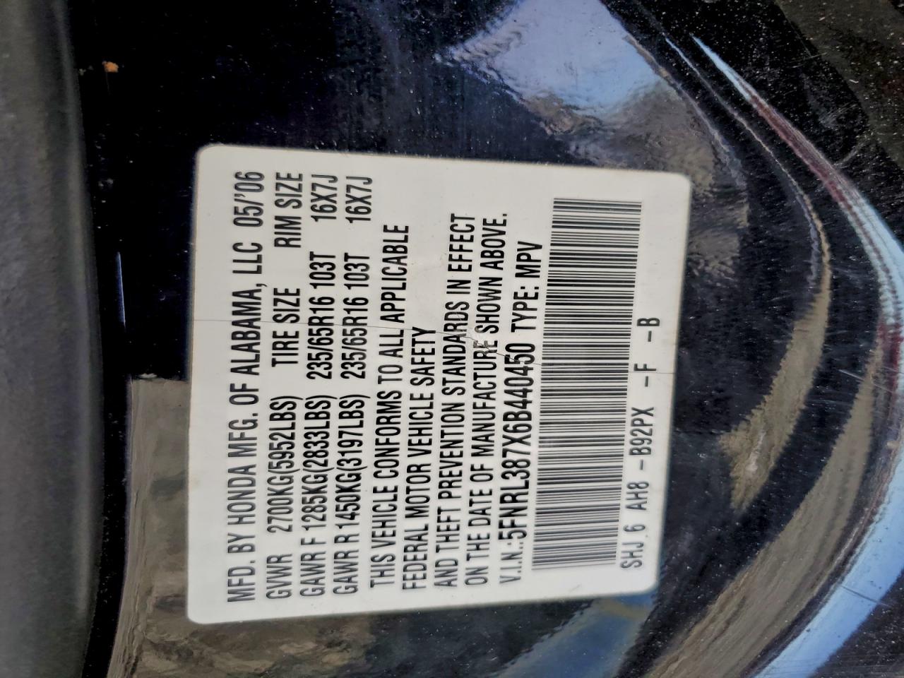 2006 HONDA ODYSSEY EXL photo 13