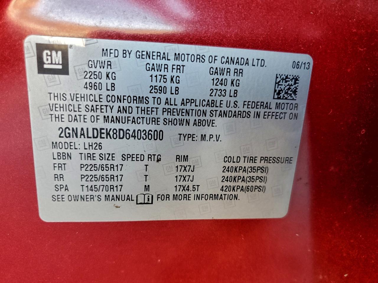 2013 CHEVROLET EQUINOX LT photo 13