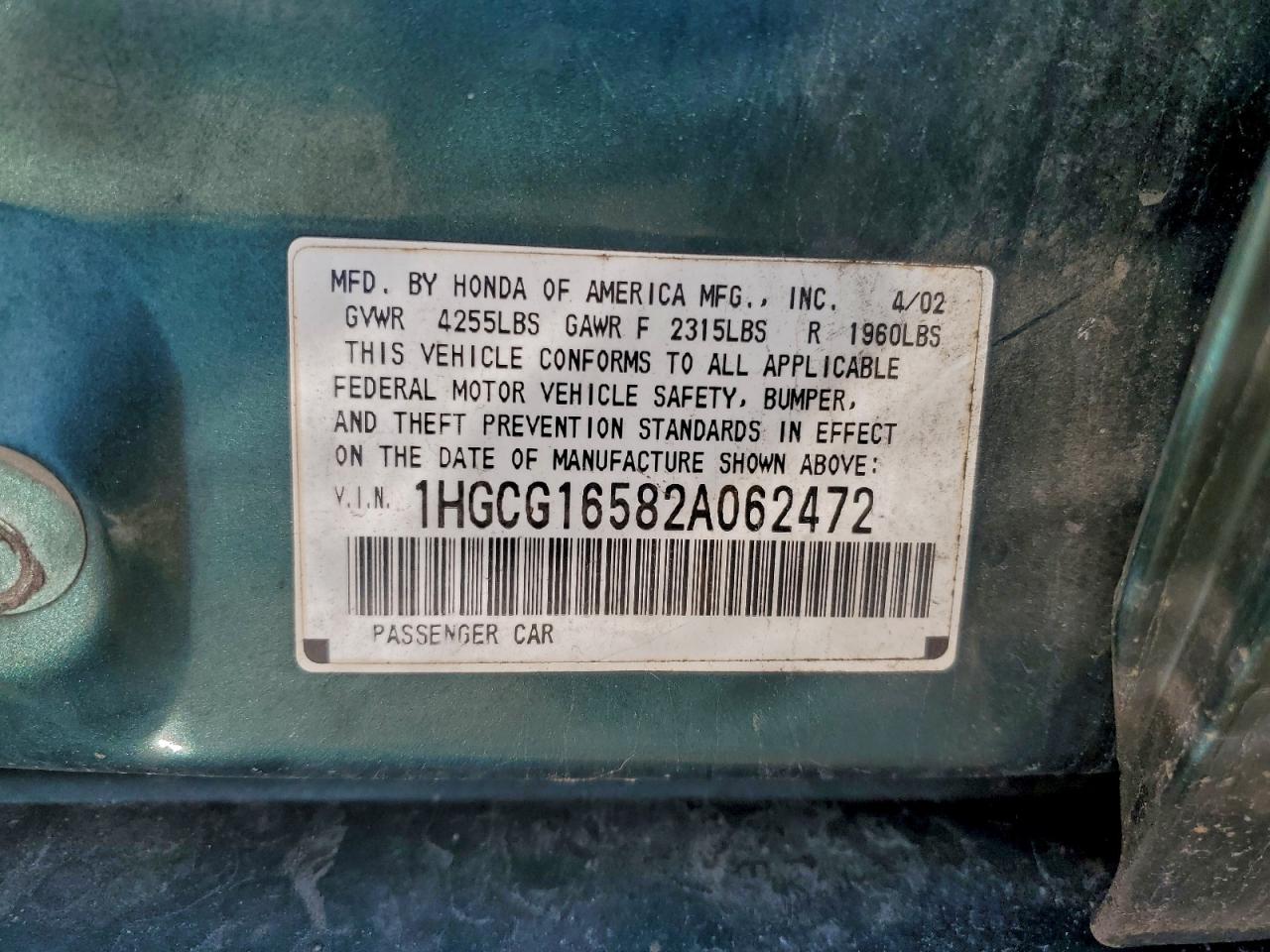 2002 HONDA ACCORD EX photo 12