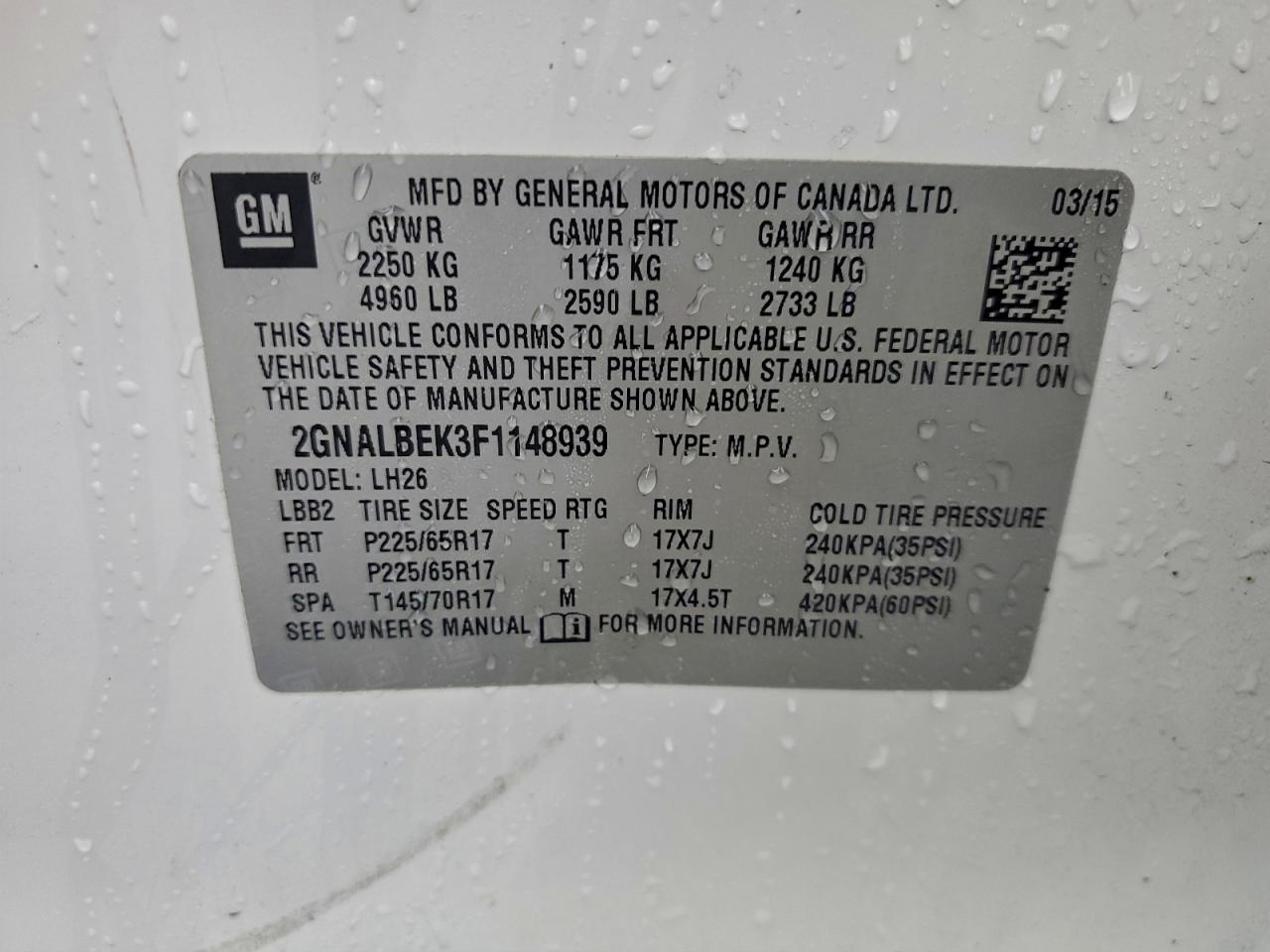 2015 CHEVROLET EQUINOX LT photo 12