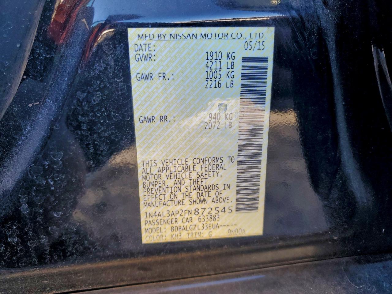 2015 NISSAN ALTIMA 2.5 photo 12