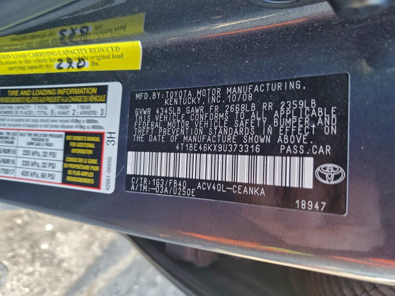 2009 TOYOTA CAMRY BASE photo 13