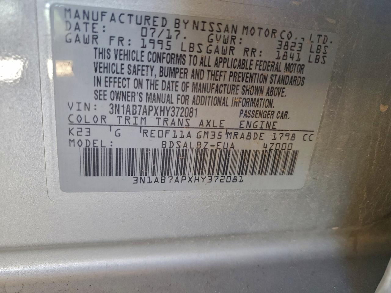 2017 NISSAN SENTRA S photo 13