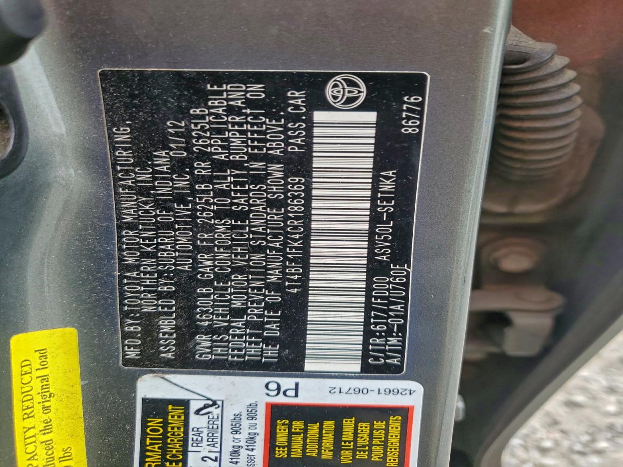 2012 TOYOTA CAMRY BASE photo 12