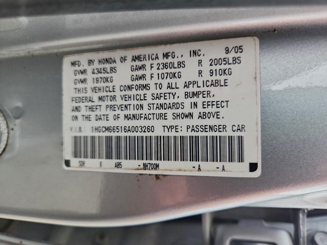 2006 HONDA ACCORD EX photo 12