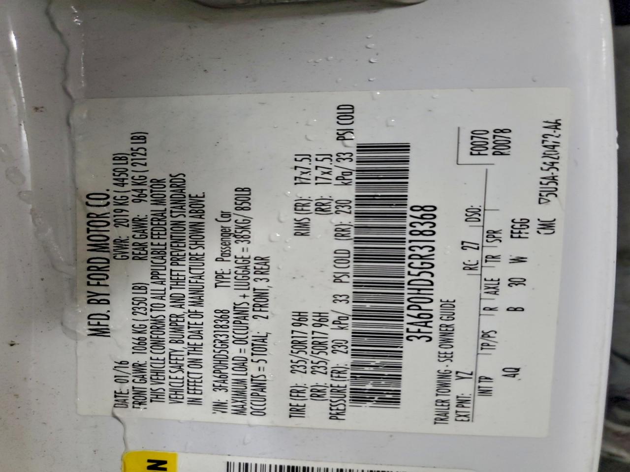 2016 FORD FUSION SE photo 25