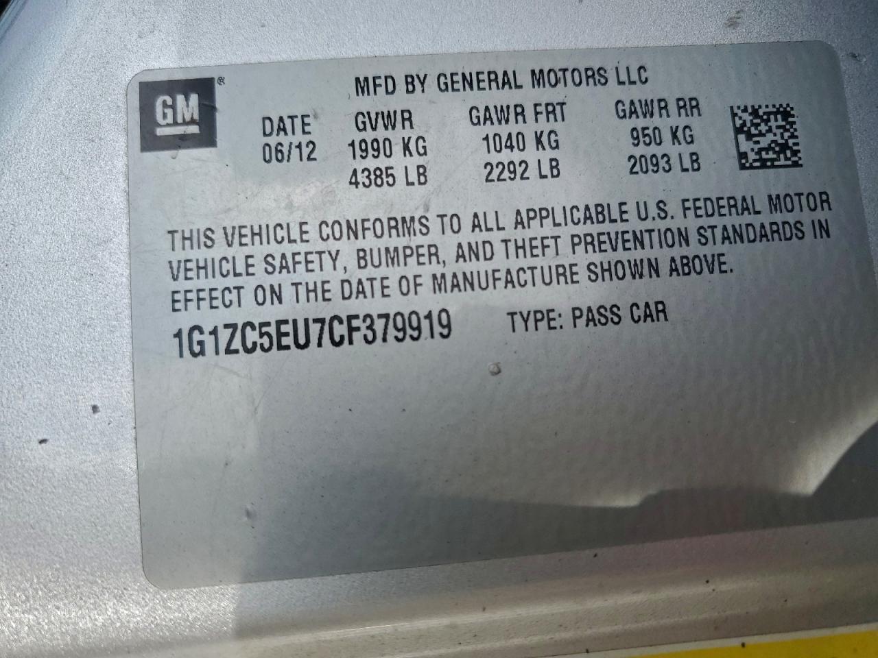 2012 CHEVROLET MALIBU 1LT photo 12