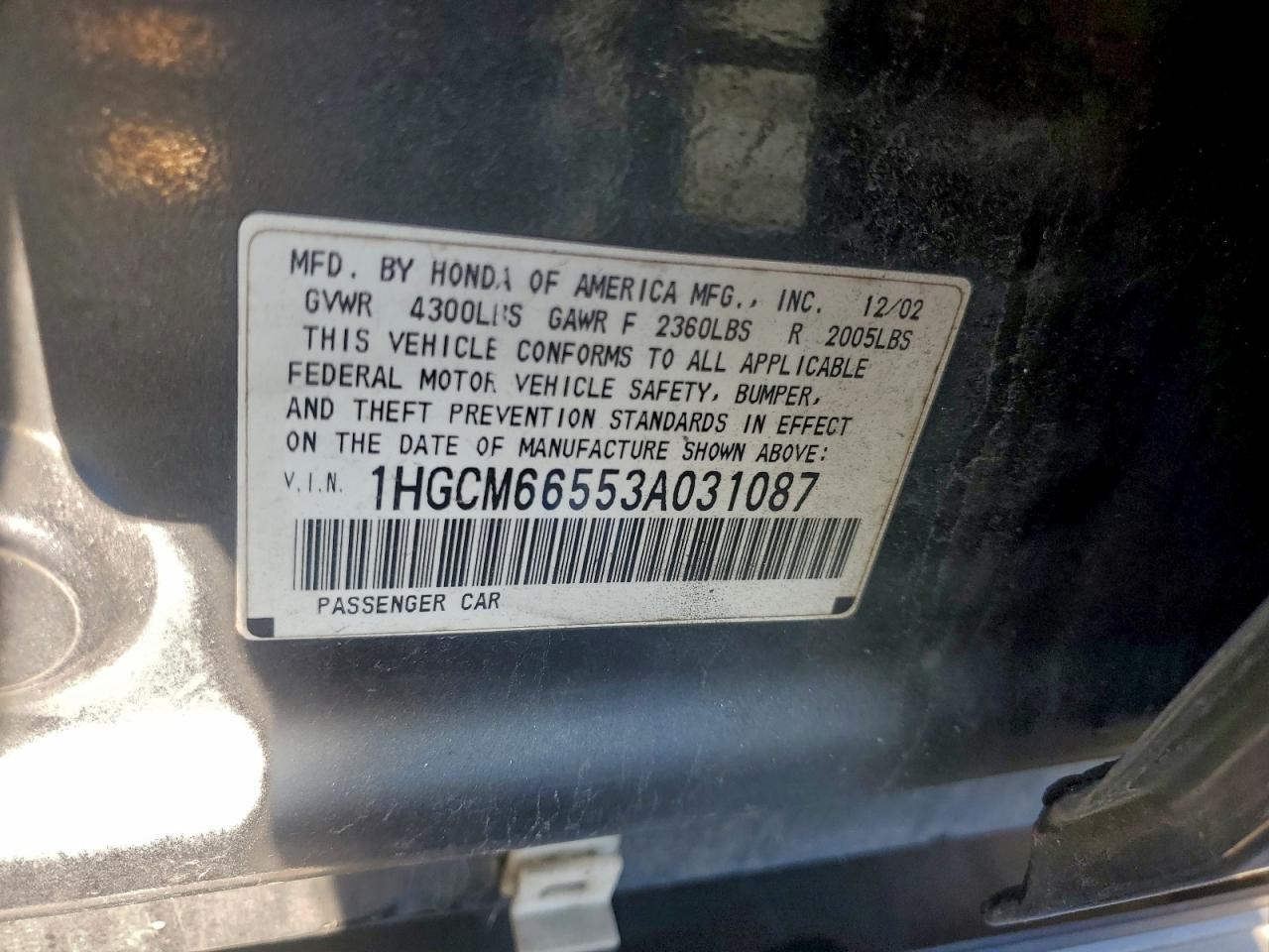 2003 HONDA ACCORD EX photo 12