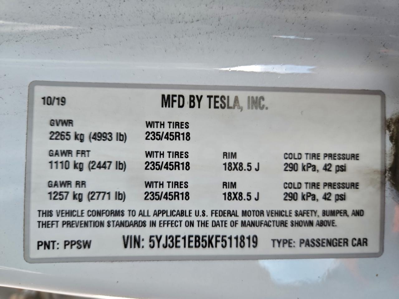 2019 TESLA MODEL 3 photo 12