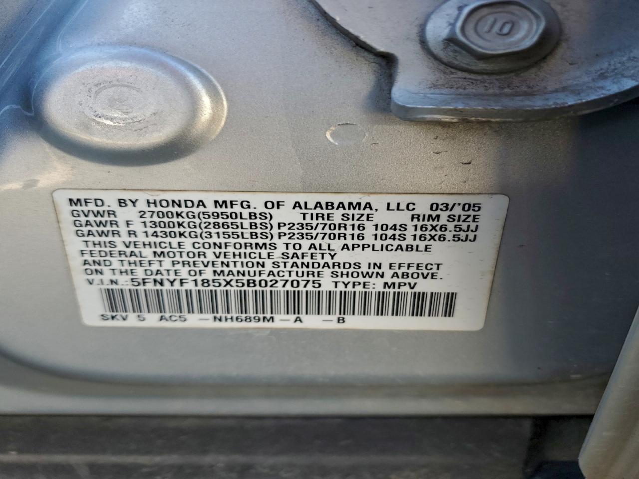 2005 HONDA PILOT EXL photo 13